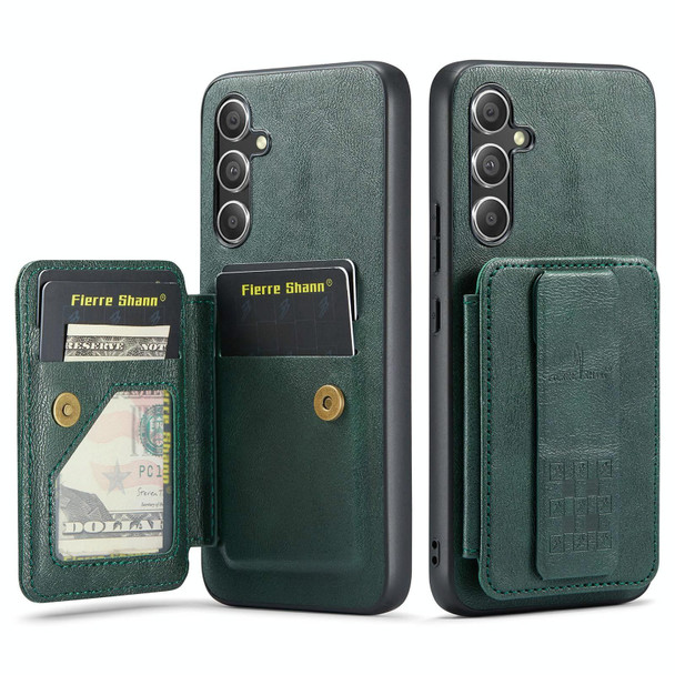 For Samsung Galaxy A34 5G Fierre Shann Oil Wax Cow Leather Card Holder Back Phone Case(Green)