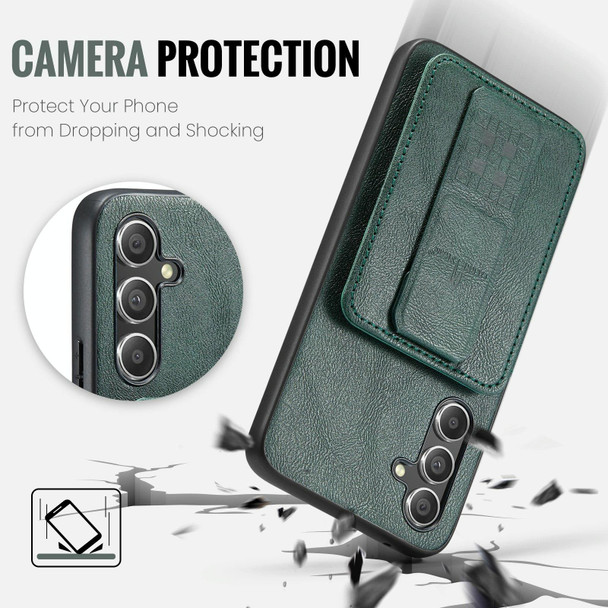 For Samsung Galaxy A34 5G Fierre Shann Oil Wax Cow Leather Card Holder Back Phone Case(Green)