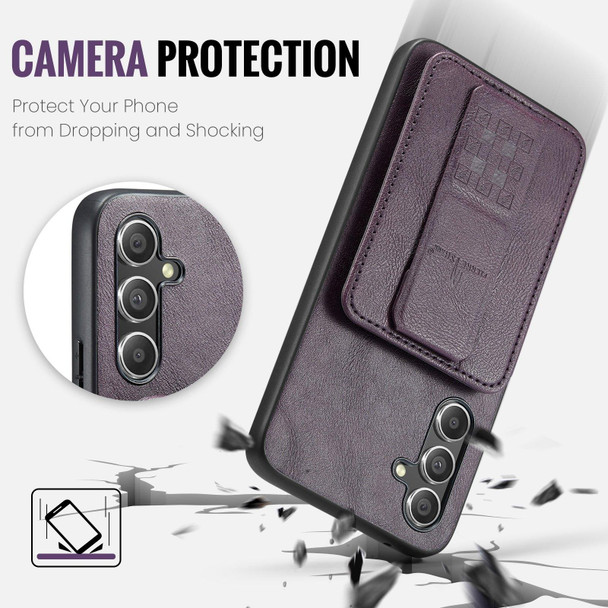 For Samsung Galaxy A34 5G Fierre Shann Oil Wax Cow Leather Card Holder Back Phone Case(Purple)