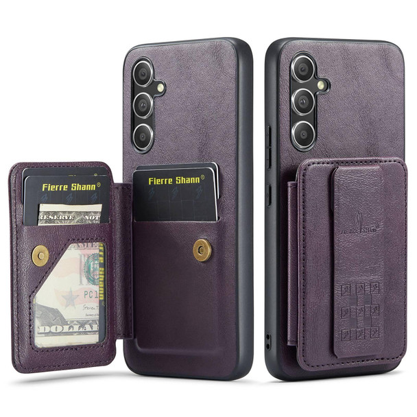 For Samsung Galaxy A34 5G Fierre Shann Oil Wax Cow Leather Card Holder Back Phone Case(Purple)