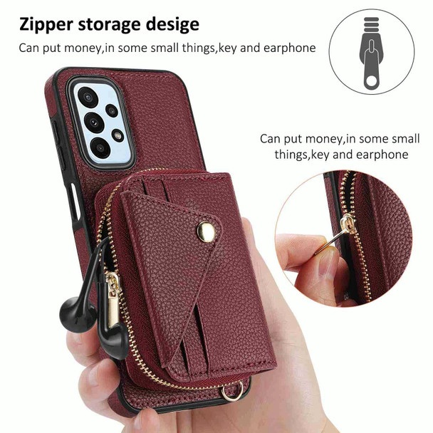 For Samsung Galaxy A25 5G Crossbody Zipper Card Bag RFID Anti-theft Phone Case(Wine Red)