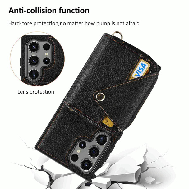 For Samsung Galaxy S24 Ultra 5G Crossbody Zipper Card Bag RFID Anti-theft Phone Case(Black)