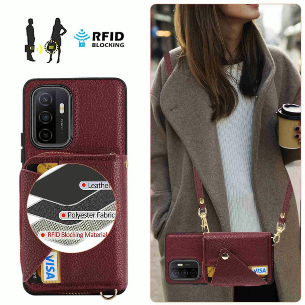 For Samsung Galaxy A32 4G Crossbody Zipper Card Bag RFID Anti-theft Phone Case(Wine Red)