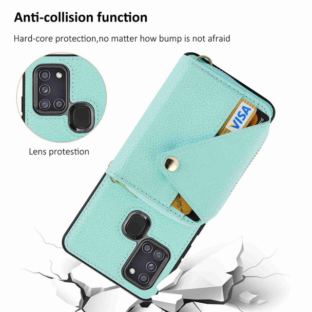 For Samsung Galaxy A21s Crossbody Zipper Card Bag RFID Anti-theft Phone Case(Mint Green)