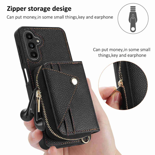 For Samsung Galaxy A13 5G / A04 / A04s Crossbody Zipper Card Bag RFID Anti-theft Phone Case(Black)