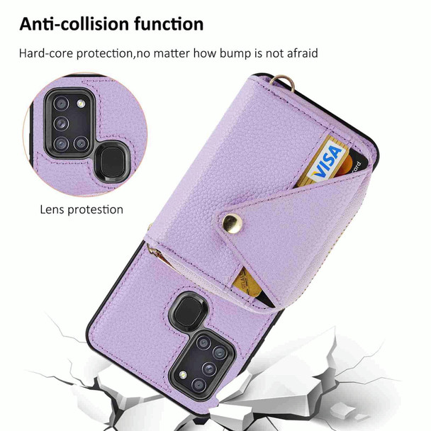 For Samsung Galaxy A21s Crossbody Zipper Card Bag RFID Anti-theft Phone Case(Purple)