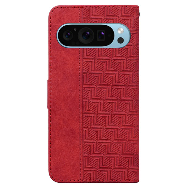 For Google Pixel 9 Geometric Embossed Leather Phone Case(Red)