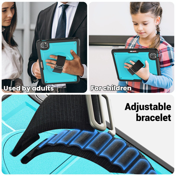 For iPad Air 2022 10.9 / Pro 11 2022 Honeycomb Hand Grip Turntable Stand Tablet Case(Light Blue)