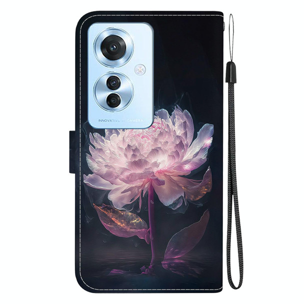 For OPPO F25 Pro 5G Global Crystal Texture Colored Drawing Leather Phone Case(Purple Peony)