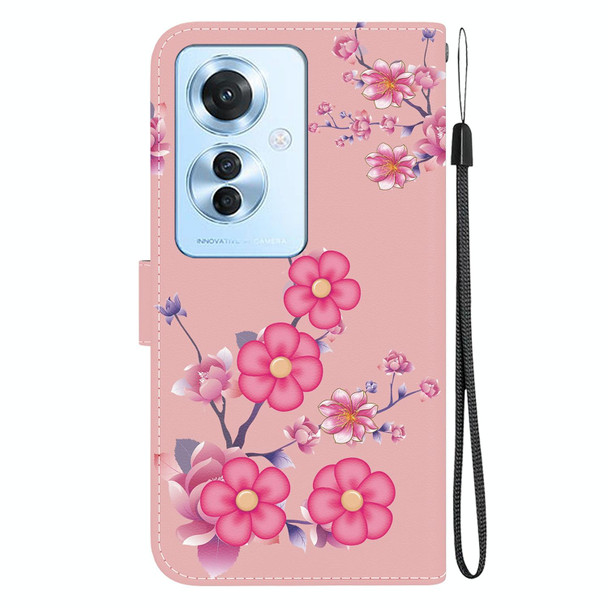 For OPPO Reno11 F Global Crystal Texture Colored Drawing Leather Phone Case(Cherry Blossoms)