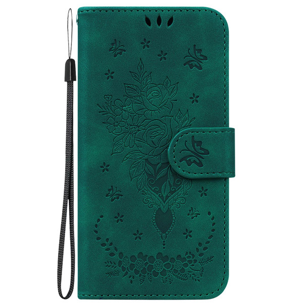 For Google Pixel 9 Butterfly Rose Embossed Leather Phone Case(Green)