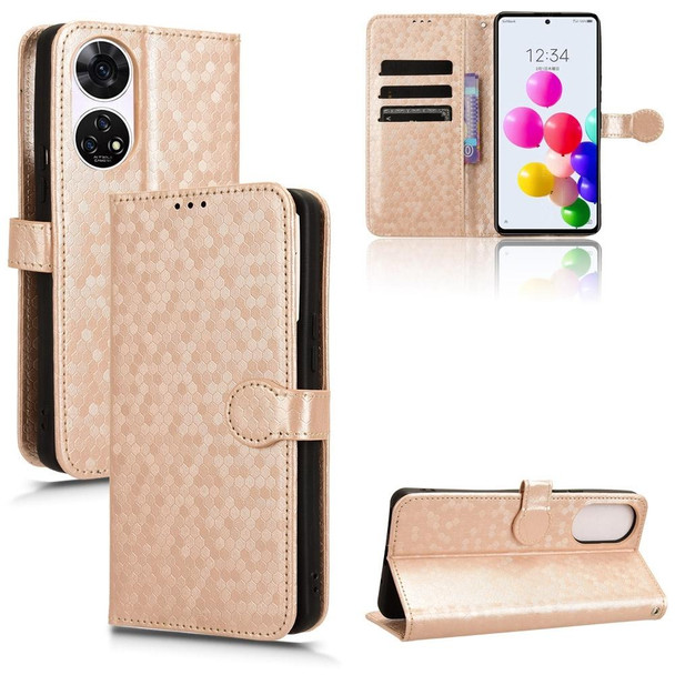 For ZTE Anshin Family A303ZT JP Version Honeycomb Dot Texture Leather Phone Case(Gold)