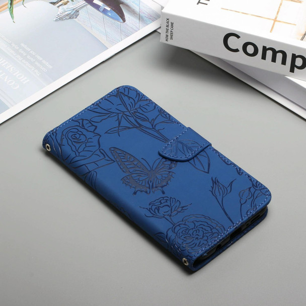 For Realme 12 Pro/12 Pro+ Global HT03 Skin Feel Butterfly Embossed Flip Leather Phone Case(Blue)