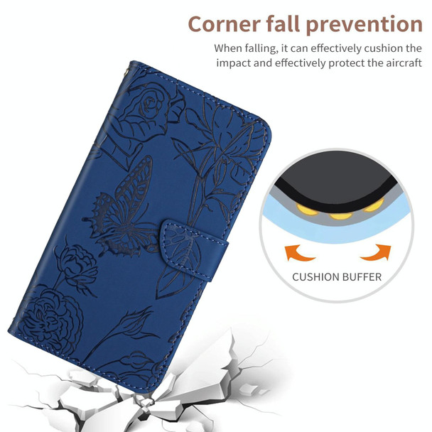 For Realme 12 Pro/12 Pro+ Global HT03 Skin Feel Butterfly Embossed Flip Leather Phone Case(Blue)