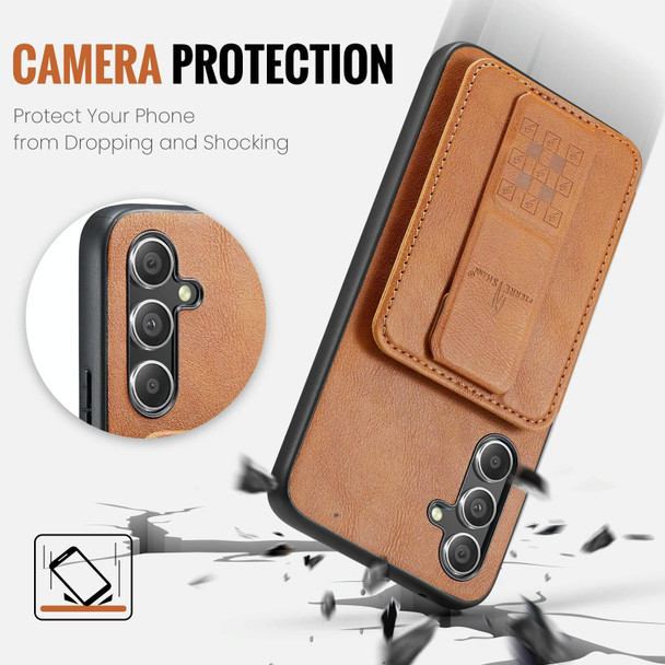 For Samsung Galaxy A34 5G Fierre Shann Oil Wax Cow Leather Card Holder Back Phone Case(Brown)