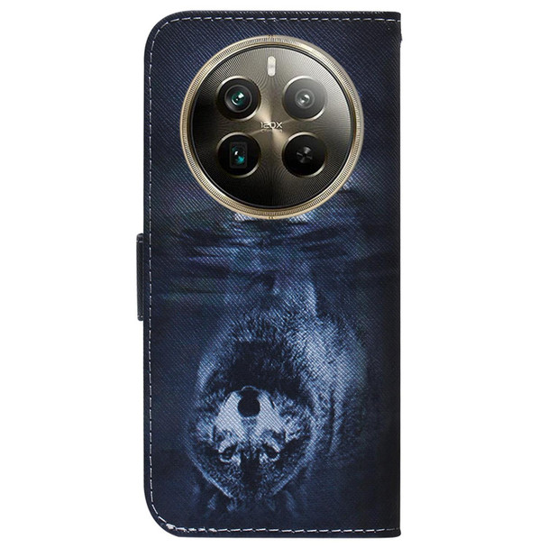 For Realme 12 Pro+ Global Coloured Drawing Flip Leather Phone Case(Wolf and Dog)