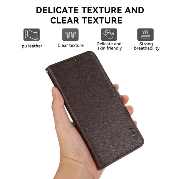 For Samsung Galaxy A34 5G ABEEL Side-Magnetic Litchi Pattern Leather RFID Phone Case(Brown)