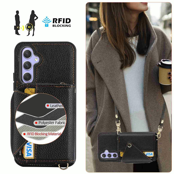 For Samsung Galaxy A34 Crossbody Zipper Card Bag RFID Anti-theft Phone Case(Black)