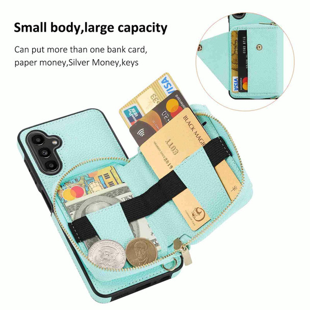 For Samsung Galaxy A24 Crossbody Zipper Card Bag RFID Anti-theft Phone Case(Mint Green)