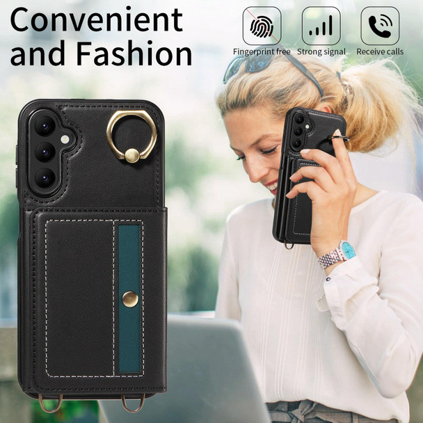 For Samsung Galaxy A24 4G Crossbodys Wallet Bag Ring Holder Leather Phone Case(Black)