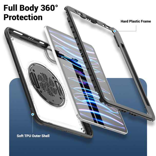 For iPad Air 2022 10.9 / Pro 11 2022 Honeycomb Hand Grip Turntable Stand Tablet Case(Transparent)