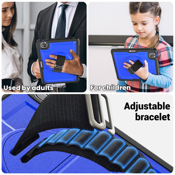 For iPad Air 2022 10.9 / Pro 11 2022 Honeycomb Hand Grip Turntable Stand Tablet Case(Dark Blue)