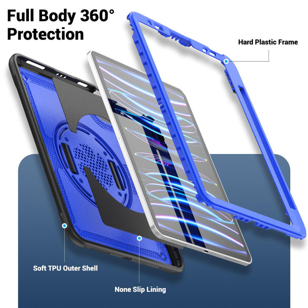 For iPad Air 2022 10.9 / Pro 11 2022 Honeycomb Hand Grip Turntable Stand Tablet Case(Dark Blue)