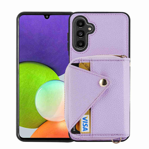 For Samsung Galaxy A13 5G / A04 / A04s Crossbody Zipper Card Bag RFID Anti-theft Phone Case(Purple)