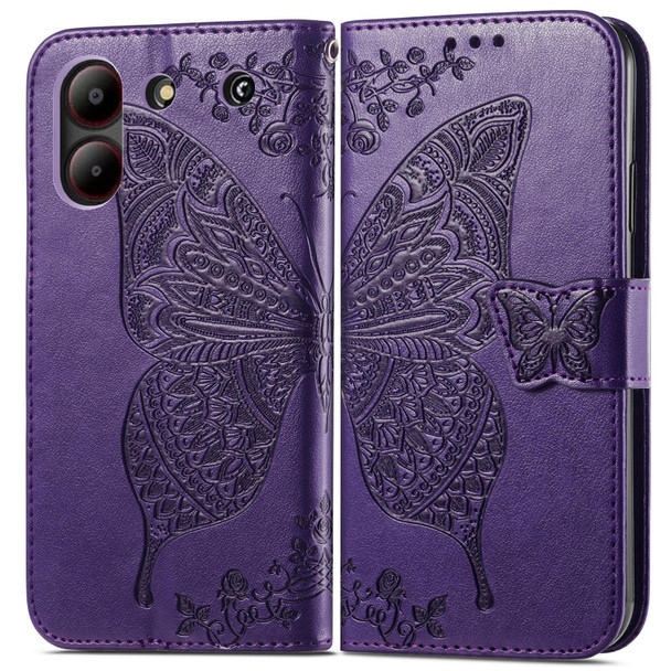 For ZTE  Blade A54 Butterfly Love Flower Embossed Leather Phone Case(Dark Purple)