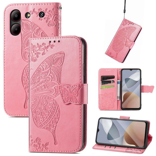 For ZTE  Blade A54 Butterfly Love Flower Embossed Leather Phone Case(Pink)