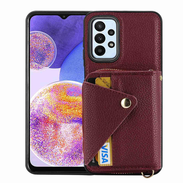 For Samsung Galaxy A05s Crossbody Zipper Card Bag RFID Anti-theft Phone Case(Wine Red)