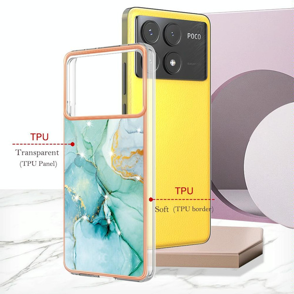 For Xiaomi Poco X6 Pro Electroplating Marble Dual-side IMD Phone Case(Green 003)