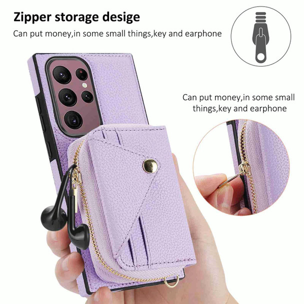 For Samsung Galaxy S23 Ultra 5G Crossbody Zipper Card Bag RFID Anti-theft Phone Case(Purple)