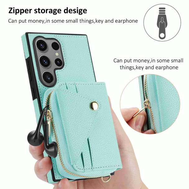 For Samsung Galaxy S24 Ultra 5G Crossbody Zipper Card Bag RFID Anti-theft Phone Case(Mint Green)