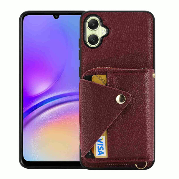 For Samsung Galaxy A05 Crossbody Zipper Card Bag RFID Anti-theft Phone Case(Wine Red)