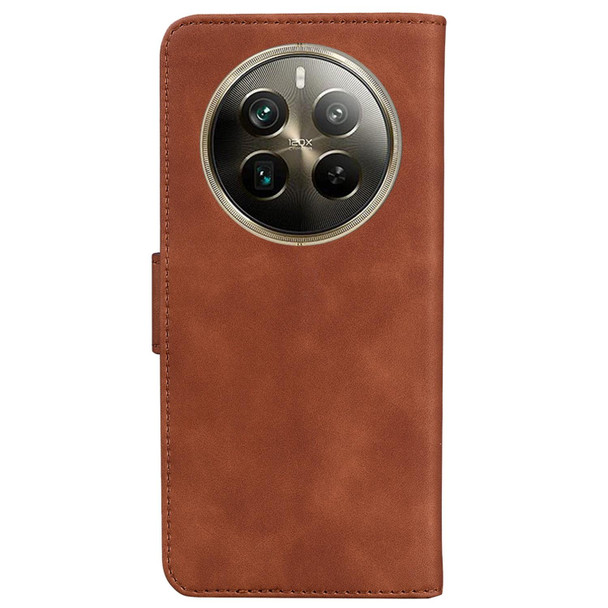 For Realme 12 Pro+ Global Skin Feel Pure Color Flip Leather Phone Case(Brown)