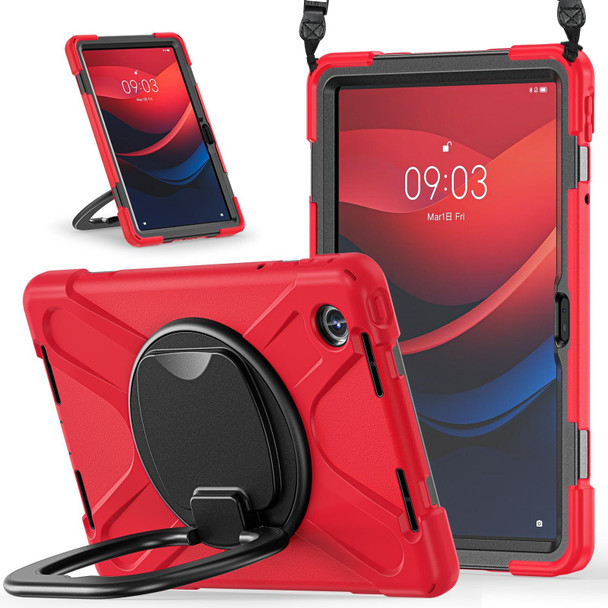 For Lenovo Tab M11 /Xiaomi Pad 11 2024 Silicone Hybrid PC Tablet Case with Holder & Shoulder Strap(Red)
