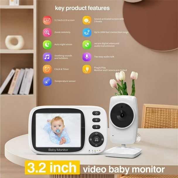 MC632A 2 Way Voice Talk Temperature Monitoring Baby Camera 3.2 inch Screen Baby Monitor(UK Plug)