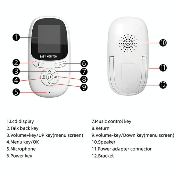R306 Room Temperature Monitor Intercom Camera 2.0-inch Night Vision Wireless Baby Monitor(EU Plug)