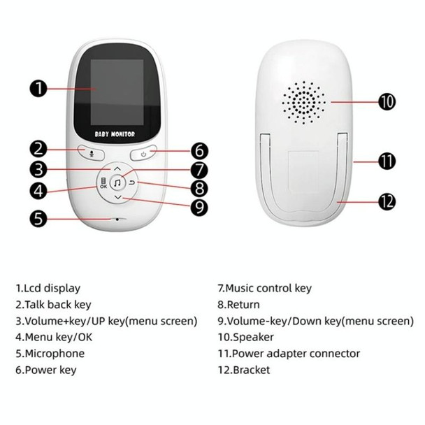 R306 Room Temperature Monitor Intercom Camera 2.0-inch Night Vision Wireless Baby Monitor(UK Plug)