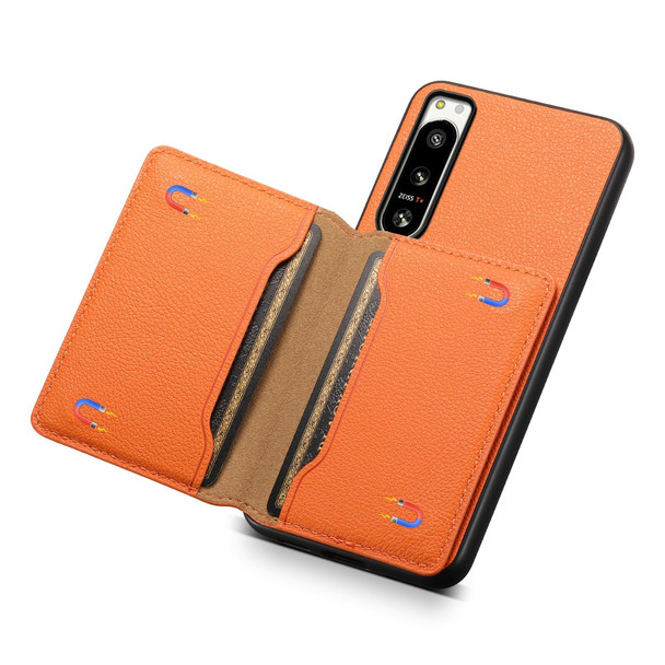 For Sony Xperia 5 IV Calf Texture Card Bag Design Full Coverage Phone Case(Orange)