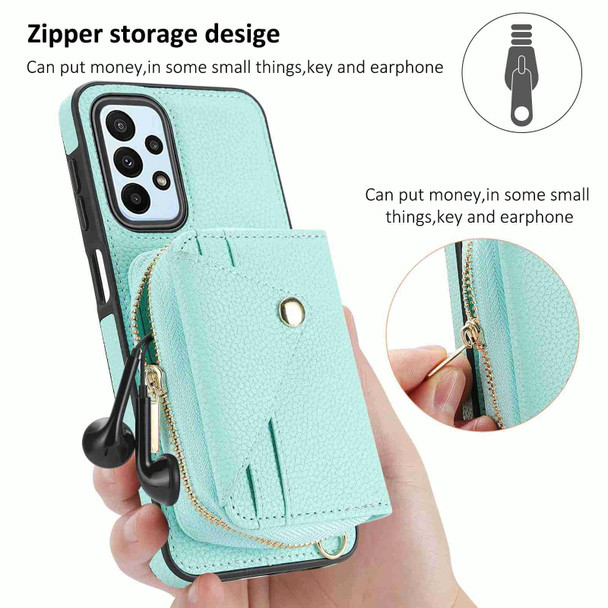 For Samsung Galaxy A25 5G Crossbody Zipper Card Bag RFID Anti-theft Phone Case(Mint Green)