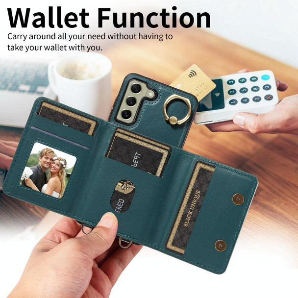 For Samsung Galaxy S21 FE 5G Crossbodys Wallet Bag Ring Holder Leather Phone Case(Green)