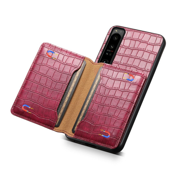 For Sony Xperia 1 IV Crocodile Texture Card Bag Design Full Coverage Phone Case(Red)