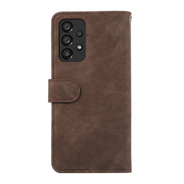 For Samsung Galaxy A53 5G ABEEL Color Block Magnetic RFID Leather Phone Case(Brown-Blue)