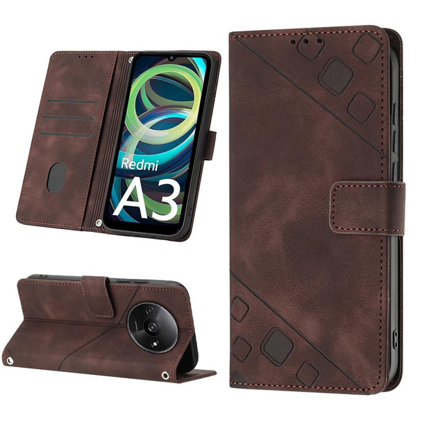 For Xiaomi Redmi A3 Skin-feel Embossed Leather Phone Case(Brown)