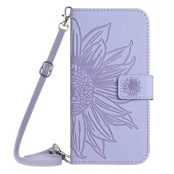 For ZTE Anshin Family A303ZT Skin Feel Sun Flower Pattern Leather Phone Case with Lanyard(Purple)