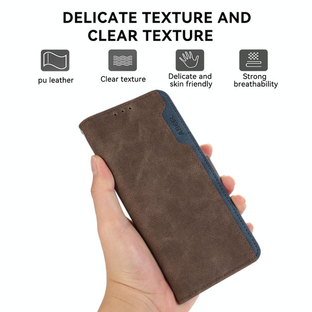 For Samsung Galaxy A32 4G ABEEL Color Block Magnetic RFID Leather Phone Case(Brown-Blue)