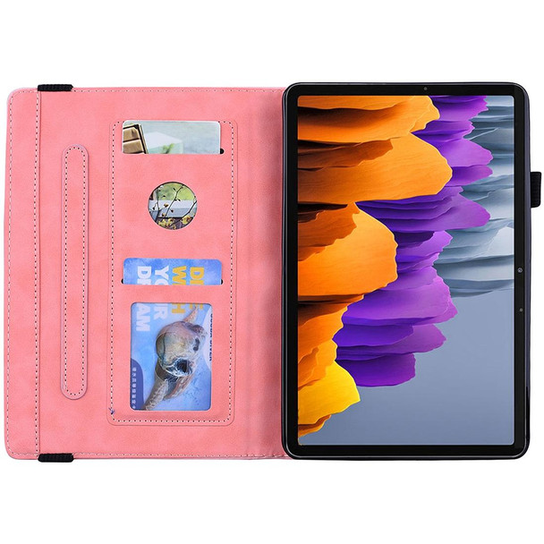 Samsung Galaxy Tab S8+ / Tab S8 Plus / Tab S7 FE / Tab S7+ Calf Texture Embossed Horizontal Flip Leather Case with Holder & Card Slots & Photo Frame(Pink)