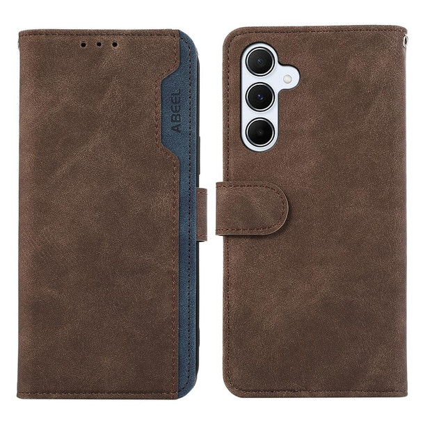 For Samsung Galaxy A13 5G / A04s ABEEL Color Block Magnetic RFID Leather Phone Case(Brown-Blue)